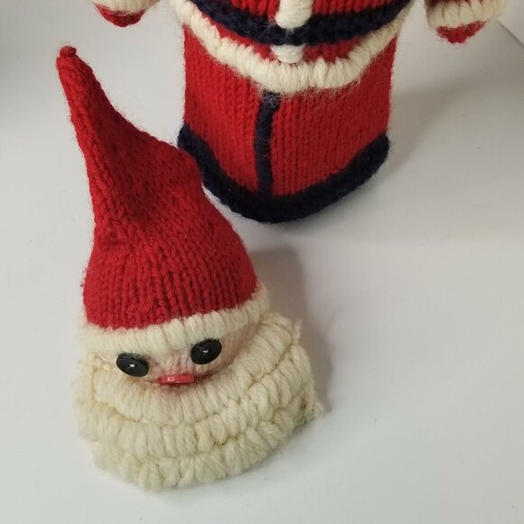 Vintage Hand Knit Christmas Knit Santa Wine Alcohol Bottle Cover Handmade - Picture 2 of 10